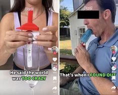 a man and woman holding up toothbrushes to each other with the caption, he said it world that's when i found out there was too crazy