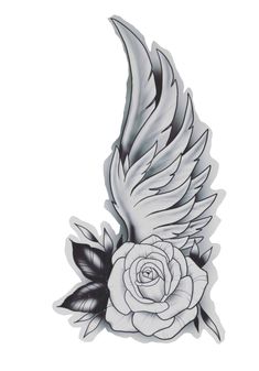 a white rose with wings tattoo design on it's back side and the words, angel