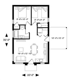 the floor plan for a two bedroom apartment with an attached kitchen and living room area