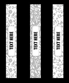 three white and black labels with floral designs on the sides, one for tea time