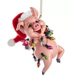 Party Pig Ornament - The Country Christmas Loft Christmas Loft, Donkey And Dragon, Pig Ornaments, Corgi Dachshund, Pig Stuff, Boxer Bulldog, Pig Christmas, Cow Ornaments, Animal Ornaments