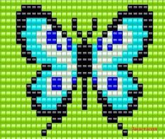 a cross stitch pattern with a blue butterfly on it's wings and the words, love