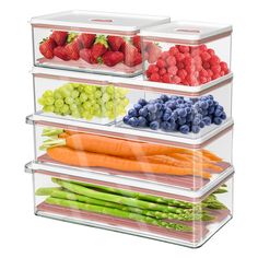 PRICES MAY VARY. This fridge organizer set is made of ABS plastic, durable and high quality. It has good toughness and hardness higher transparency. One set of refrigerator organizer bins Include 6 clear storage boxes with removable strainers: 1 x (4.29" x 3.9" x 3.51"); 2 x (5.85" x 4.29" x 3.51"); 2 x (12.29" x 4.29" x 3.51" with drain tray); 1 x (7.8" x 4.29" x 3.51"with drain tray). Space saving: Our food storage container can keep food fresh and organize your food/drinks/small parts; they u Clear Refrigerator, Fridge Organizers, Produce Containers, Refrigerator Organizer, Organizer Bins, Fridge Organisers, Pink Fruit, Small Pantry, Freezer Storage