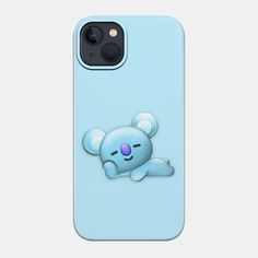 a blue phone case with a cartoon koala on it