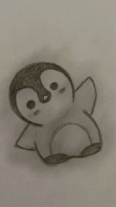 a pencil drawing of a penguin sitting down