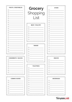 the grocery shopping list is shown in black and white with lines on it, as well as