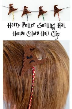 harry potter sorting hat hair clip is shown in this image and it's made out of felt