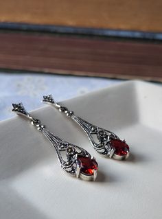 red drop sterling silver victorian earrings Gothic Dark Academia, Perfume Jewelry, Clean Sterling Silver, Filigree Jewelry, Vintage Inspired Jewelry, Stylish Earrings, Filigree Earrings, Earrings Red, Fashion Life