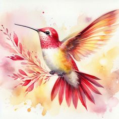 a watercolor painting of a hummingbird flying