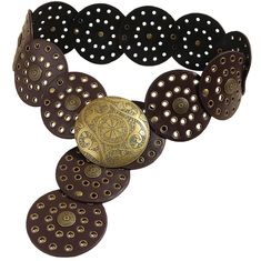 PRICES MAY VARY. Material: This hollow wide disc belt is made of high quality PU leather and alloy. Exquisite appearance and delicate workmanship will give you a sense of high class when you wear it. Flexible size: This women's hollow wide disc belt comes in four lengths to fit most people. Width approximately 8.8CM/3.5IN. Sizes include S (total length: 39.7 inches, suitable for individuals under 120 lb), M (total length: 47.2 inches, suitable for individuals under 140 lb), L (total length: 53.1 Concho Belt, Belt For Women, Vintage Soft, Round Leather, Retro Women, Wide Belt, Coffee Colour, Vintage Western, Burning Man