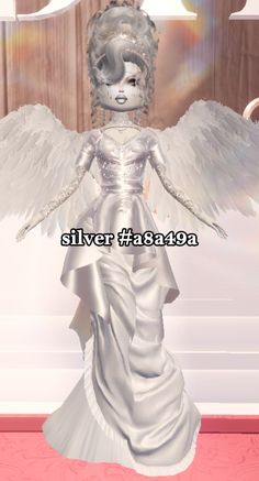 an angel statue is standing in front of a wall with the words silver tiara on it