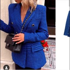 Nwt Blue Tweed Blazer Zara Trendy Blue Long Sleeve Blazer, Trendy Blue Formal Outerwear, Blue Long Sleeve Office Blazer, Elegant Blue Winter Blazer, Zara Blue Winter Blazer, Zara Blue Blazer For Winter, Blue Zara Blazer For Winter, Zara Blue Outerwear For Office, Blue Outerwear For Office In Fall