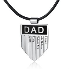 This Personalized 5 Name Engraved Necklaces for Dad contains a sterling silver pendant of text engraved. Nickel-free and lead-free this hypoallergenic jewelry are very skin-friendly even for susceptible skin. The plating is non-allergic and safe for all environments and skin conditions. Our jewelry collections for all occasions are fashion-forward, trendsetting, and elegantly beautiful. An ideal Valentine, Thanksgiving, Father's Day, Friendship, Christmas, Birthday, or Anniversary gift for someo Cheap Engraved Necklaces For Father's Day, Mens Necklace Personalized, Necklace With Kids Names, Dad Jewelry, Mens Valentines Gifts, Personalized Leather Bracelet, Mothers Bracelet, Kids Names, Personalized Gifts For Dad