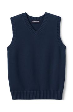 Made the old-school way, this sweater vest is fully fashioned piece by piece to fit comfortably over blouses and shirts. It also provides state-of-the-art performance and longevity. Innovative cotton modal yarns ensure our smoothest sweater fabric resists pilling, retains shape and stays bright even after many a trip through the wash. Easy-care blend resists pilling, fading and shrinking V-neck style Neat rib trim helps it stay in shape 60% cotton/40% modal. Machine wash. Imported Receive Prefer Rhps Costume, Light Blue Sweater Vest, Navy Blue Sweater Vest, Navy Sweater Vest, Knit Vest Outfit, Blue Sweater Vest, Art Performance, Dark Blue Sweater, School Uniform Kids