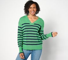 Curate a collegiate look with this classic striped sweater. From cool spring evenings to crisp fall afternoons, this top takes the guesswork out of what to wear when you want to feel comfortable, casual, and cute. From Studio Park.