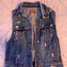 Denim Jacket Vest Never Worn Size Small Fall Distressed Denim Vest, Fall Medium Wash Button-up Denim Vest, Distressed Denim Blue Vest For Fall, Distressed Denim Vest For Fall, Medium Wash Denim Vest For Fall, Fall Light Wash Denim Vest, Fall Dark Wash Washed Denim Vest, Dark Wash Denim Vest With Pockets For Fall, Fall Dark Wash Denim Vest With Pockets