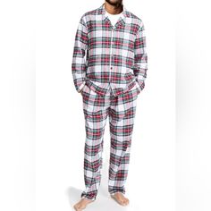 Product Details Cozy Up To The Stewart Pajamas From Family Pajamas, A Fresh Cotton Pair That Are Perfect For The Holidays With A Classic Plaid Print With Two Side Pockets. Men’s Size Large Top: Notched Collar; Long Sleeves; Front Button Closures Bottoms: Approx. Inseam: 30-1/2"; Elastic Drawstring Waistband; Two Side Pockets Large Size Neck: 16”-16.5” Chest: 42”-44” Waist: 35”-37” White Cotton Sleepwear Set, Pajamas Chrsimtas Outdoor Minicouple, Christmas Matching Pajamas Plaid, Plaid Pjs Men, Plaid Pajama Pants Men, Hoodie Pajamas, Mens Christmas Pajamas, Mens Flannel Pajamas, Mens Plaid Flannel