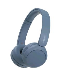 the sony headphones are blue and have ear buds on top of them, which is also