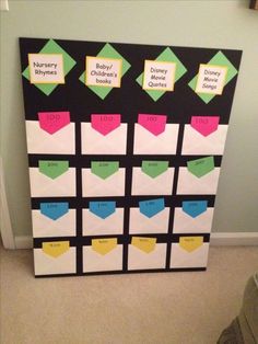 a bulletin board with sticky notes attached to it