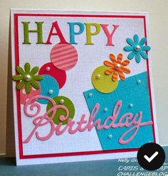 a happy birthday card with flowers on it