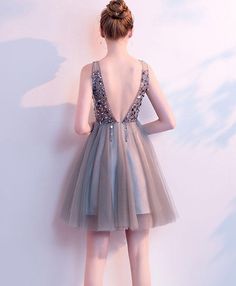 Gray Homecoming Dress, Grey Homecoming Dress, Gray Cocktail Dress, Sequin Evening Gowns, Tulle Homecoming Dress, Short Party Dress, Evening Gown Dresses, Short Homecoming Dress, Custom Size Dresses