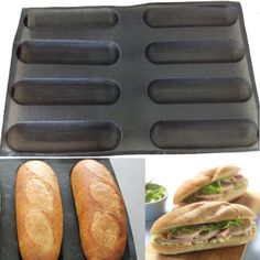 there are pictures of different types of breads and buns on the grilling pan