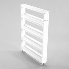 a white rack with four shelves on each side