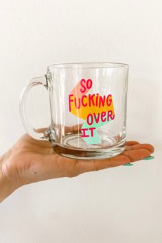 I mean, there really just isn't much else to say. Coffee, tea, hot chocolate whatever beverage you love, our mug will keep them nice and warm for you. Plus, you'll look super cute drinking out of it. 13oz •. 3.5" x 3.75" Clear Glass Mug Microwave safe. Top rack dishwasher safe. Cups And Mugs Design, Cute Tumbler Designs, Glass Mug Design, Quote Mug, Graphic Mugs, Glass Quotes, Personalised Candles, Coffee Mug Designs, Coffee Cup Design