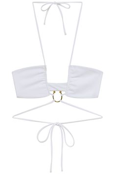 The Zuri Bikini Top is a strappy bikini top that ties around the neck and along the waist. It features adjustable ruching for the perfect fit and gold hardware. DETAILS Lined Seamless Stitch XS: A cup S: Full A cup to small B cup, Medium: Full B cup to small C cup, Large: Full C or D cup Made in California 78% NYLON, 22% Lycra Spandex FIT Fits true to size Model wears size small Model is 5”7” / 170cm, Bra Size 32B, Bust 32 / 82cm, Waist 24 / 60cm, Hips 34 / 87cm CARE Hand wash, lay flat to dry C Small B, B Cup, C Cup, Bra Sizes, Lay Flat, Gold Hardware, Perfect Fit, Hand Wash