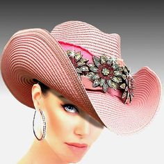 Stunning Pink Couture Cowboy Hat! This Fabulous Piece Features Dazzling Rhinestones That Add The Perfect Touch Of Class, Style, And Bling To Your Look. Whether You're Hitting The Rodeo, A Western Themed Gala, Or An Event Aiming For A Stylish Statement, This Hat Is Sure To Turn Heads And Elevate Your Style To The Next Level. Get Ready To Stand Out And Shine With Our Exquisite Couture Cowboy Hat! Elegant Embellished Hats With Curved Brim, Elegant Embellished Hat With Curved Brim, Elegant Hat For Rodeo, Elegant Rhinestone Hats For Country Events, Embellished Evening Hats, Elegant Bedazzled Hats, Pink Couture, Pink Cowboy Hat, Pink Cowboy