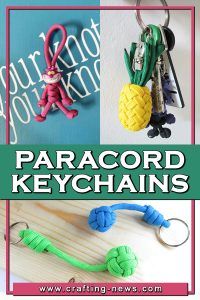 four different key chains are shown with the words paracord key chains