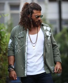 Long Hair Beard, Mens Hairstyles With Beard, American Frontier, Turkish Men, Corte De Cabelo Masculino, Can Yaman, Erkenci Kuş