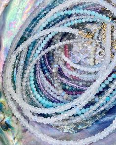 jemma sands on Instagram: “candy crush 💗 ⠀⠀⠀⠀⠀⠀⠀⠀⠀ layers + layers of our prettiest faceted gemstone beads 💫 xxj” Multicolor Gemstone Beads For Beach, Elegant Turquoise Faceted Beads, Larimar Gemstone Beads Round Jewelry, Blue Faceted Gemstones Round Beads, Blue Glass Faceted Beads, Gemstone Beads