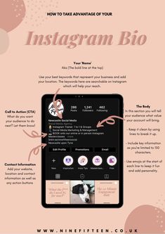 an info sheet with the words instagramm bio on it and pictures of dogs