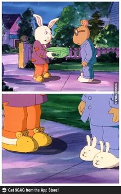 the cartoon rabbit is talking to another bunny