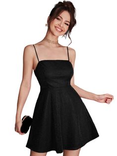 Floerns Women's Spaghetti Strap Glitter Party Club Flared Cami Mini Dress Black S Dress Party Wear, Curated Outfit, Outfit Cool, Elegant Evening Gowns, Bday Gifts, Mini Cami Dress, Goth Jewelry, Womens Fashion Inspiration, Alt Fashion