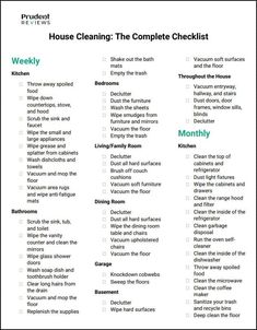 the house cleaning checklist is shown in this printable version, which includes several important items