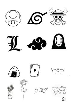 some black and white images with different symbols