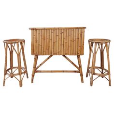 three stools and a table made out of bamboo