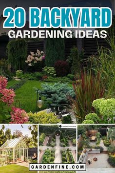 an image of a garden with the title 20 backyard gardening ideas