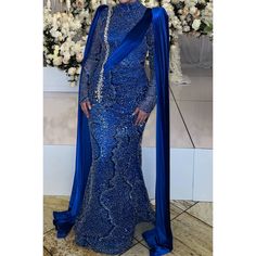 This Dress Is A Custom Baron Dress. It Is One Of A Kind And Is Heavily Beaded With Long Velvet Cape Sleeves. The Dress Fits A True Size 8. Velvet Cape, Cape Sleeves, Royal Blue Color, Royal Blue, Cape, The Dress, Long Sleeve Dress, Blue Color, Velvet