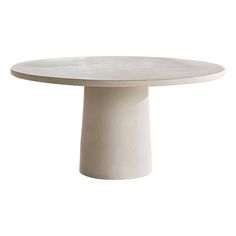 a white table with a round base on it's side, against a white background