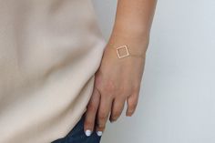 Square bracelet  Gold bracelet Simple bracelet by HLcollection Square Minimalist Jewelry For Everyday, Adjustable Square Gold Bracelet, Elegant Square Adjustable Bracelets, Square Bracelets For Gift, Minimalist 14k Gold Rectangular Chain Bracelet, Minimalist 14k Gold Bracelet With Rectangular Shape, Rectangular Minimalist Bracelet As Gift, Minimalist Rectangular Bracelets As Gifts, Dainty Rectangular Chain Bracelet