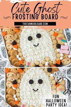 two pictures with the words cute ghost frosting board on them and an image of halloween treats