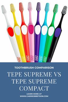 I want to talk to you about the two different sizes. There is the TePe Supreme standard size, and now there's the TePe Supreme compact size. So, there are two different sizes that are going to help you get into all the nooks and crannies of all different mouths. Follow the pin to read more!   #toothbrush #toothbrushes #toothbrushobsession #toothbrushrack #toothbrushstick #toothbrushclean #toothbrushbox #toothbrushtime Sensodyne Toothbrush, Miswak Toothbrush, Toothbrush And Toothpaste, Sonicare Toothbrush, Tooth Brush