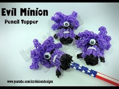 three little purple poodles with googly eyes and an american flag pencil topper