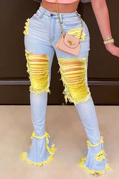 Yellow Jeans, Yellow Denim, Cute Pants, Friends Fashion, Distressed Denim Shorts, Yellow Fashion, Denim Flares, Boot Cut Jeans, Denim Trousers