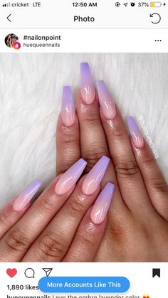 Short Coffin Lavender Nails, Pink And Lavender Ombre Nails, Pink Purple Ombré Nails, Pink To Purple Ombre Nails, Lavender And Pink Nails, Ombre Nail Tips, Acrylic Ombre Nail Designs, Lavender Ombre Nails, Lilac Acrylic Nails