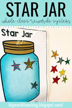 a star jar with the words star jar written on it and stars in the background