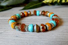 boho jewelry  bracelets Yellow And Turquoise, Boho Chic Bracelets, Rustic Orange, Everyday Bracelet, Random Pattern, Chic Bracelet, Turquoise Boho, Bracelet Gemstone, Boho Bracelet